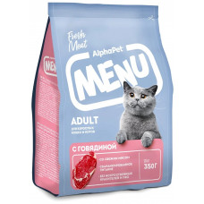 AlphaPet Menu Сухой полнорационный корм с говядиной для взрослых кошек и котов 0,350гр