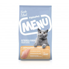 AlphaPet Menu полнорационный сухой корм для стерилизованных кошек и котов с домашней птицей, 10 кг