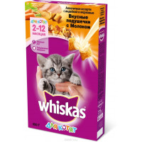 Корм сухой для котят Whiskas "Вкусные подушечки", с молоком, с индейкой и морковью, 350 г