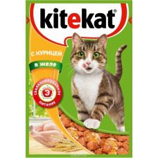 Консервы "Kitekat" для взрослых кошек, с курицей в желе, 85 г