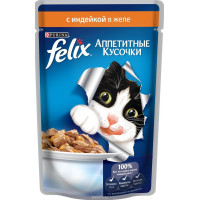 Консервы для кошек Felix "Аппетитные кусочки", с индейкой в желе, 85 г...