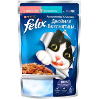 Консервы для кошек Felix "Аппетитные кусочки. Двойная вкуснятина", с лососем и форелью в желе, 85 г...