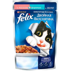Консервы для кошек Felix "Аппетитные кусочки. Двойная вкуснятина", с лососем и форелью в желе, 85 г