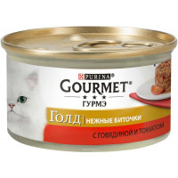 Консервы для кошек Gourmet Gold "Нежные Биточки", говядина и томат, 85 г