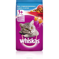 Корм сухой "Whiskas", для стерилизованных кошек и котов, с говядиной и вкусными подушечками, 1,9 кг