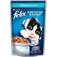 Консервы для кошек Felix "Аппетитные кусочки", с форелью в желе, 85 г...