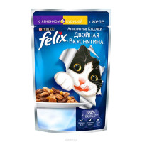 Консервы для кошек "Felix", аппетитные кусочки с курицей и ягненком в желе, 85 г