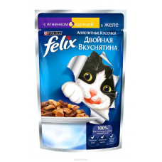 Консервы для кошек "Felix", аппетитные кусочки с курицей и ягненком в желе, 85 г