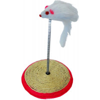 Игрушка для кошек Уют "Мышь", на пружинке, с подставкой, 16 x 23 см, цвет белый, красный, бежевый...
