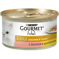 Консервы для кошек Gourmet "Gold", с лососем и цыпленком, 85 г