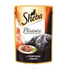 Консервы для взрослых кошек Sheba "Pleasure", с телятиной и языком, 85 г
