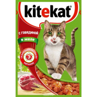 Консервы "Kitekat" для взрослых кошек, с говядиной в желе, 85 г