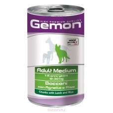 Консервы Gemon "Dog Medium", для собак средних пород, кусочки ягненка с рисом, 1250 г
