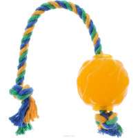 Игрушка для собак Doglike "Мяч Космос", с канатом, длина 37 см, цвет оранжевый, зеленый, синий...