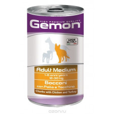 Консервы Gemon Dog Medium для собак средних пород кусочки курицы с индейкой 1250 г