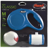 Набор Flexi: рулетка "NEW Classic Basic М", трос 5 м, LED фонарик, Multi-box, цвет: синий