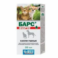 Капли ушные АВЗ БАРС Форте для лечения отитов собак и кошек 20мл, размер 0.048