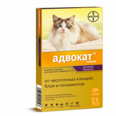 Bayer Капли Адвокат от клещей, блох и гельминтов для кошек с весом более 4 кг - 1 пипетка