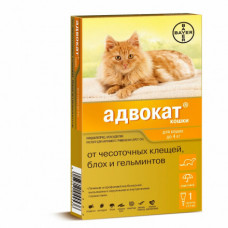 Bayer Капли Адвокат от клещей, блох и гельминтов для кошек с весом до 4 кг - 1 пипетка