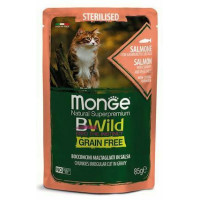 Влажный корм для кошек Monge Bwild Grain free из лосося с креветками и овощами для стерилизованных пауч 0,085 кг