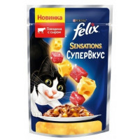 Влажный корм для кошек Felix Sensations "Супер вкус", говядина с сыром, 75 г