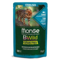 Влажный корм для кошек Monge Bwild Grain free из тунца с креветками и овощами для стерилизованных пауч 0,085 кг