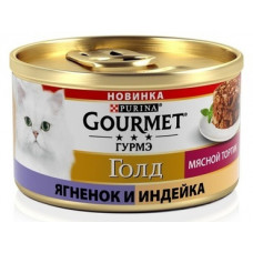 Консервы для кошек Gourmet Gold "Мясной тортик" (ягненок и индейка), 85 г, цвет мульти